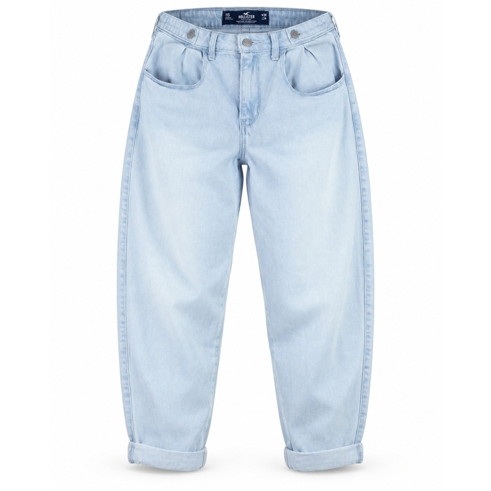 Hollister High-Rise Balloon Jean Light Wash Blue Pleated Denim 11S W30 L24